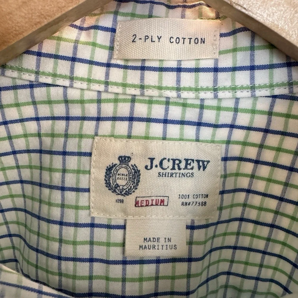 J.Crew Green Blue Plaid Button‎ Down Shirt 81708 Sz M 100% 2-Ply Cotton #192
